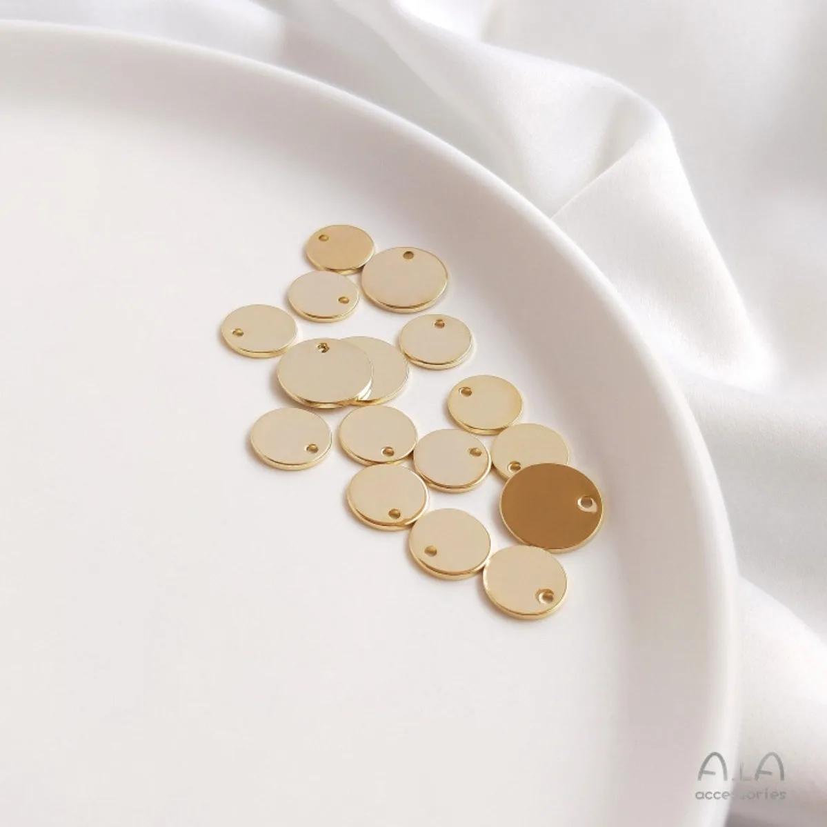 Brass 14K Real Gold Plated 8mm 10mm Side Single Hole Round Disc Charms 1pcs DIY Dangle Earring Findings