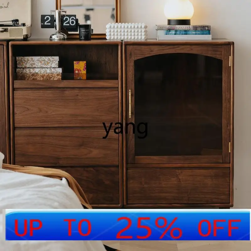 

LH retro chest of drawers living room black walnut solid wood stand cabinet bedroom storage chest of drawers