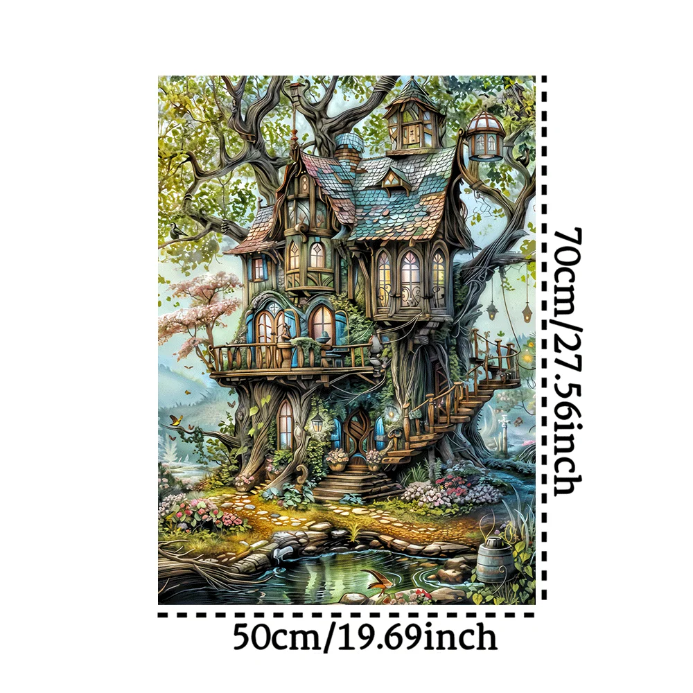 1000 قطعة من ألغاز بيت الشجرة المسحورة - عمل فني خيالي نابض بالحياة مع خضراء مفعمة وتفاصيل ملونة، بطاقة مطبوعة عالية الجودة #6