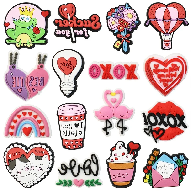 

Romance Love PVC Shoe Charms Pins for Clogs Bubble Slide Sandals Accessories Shoe Decoration Buckle Fits Childrens Gifts