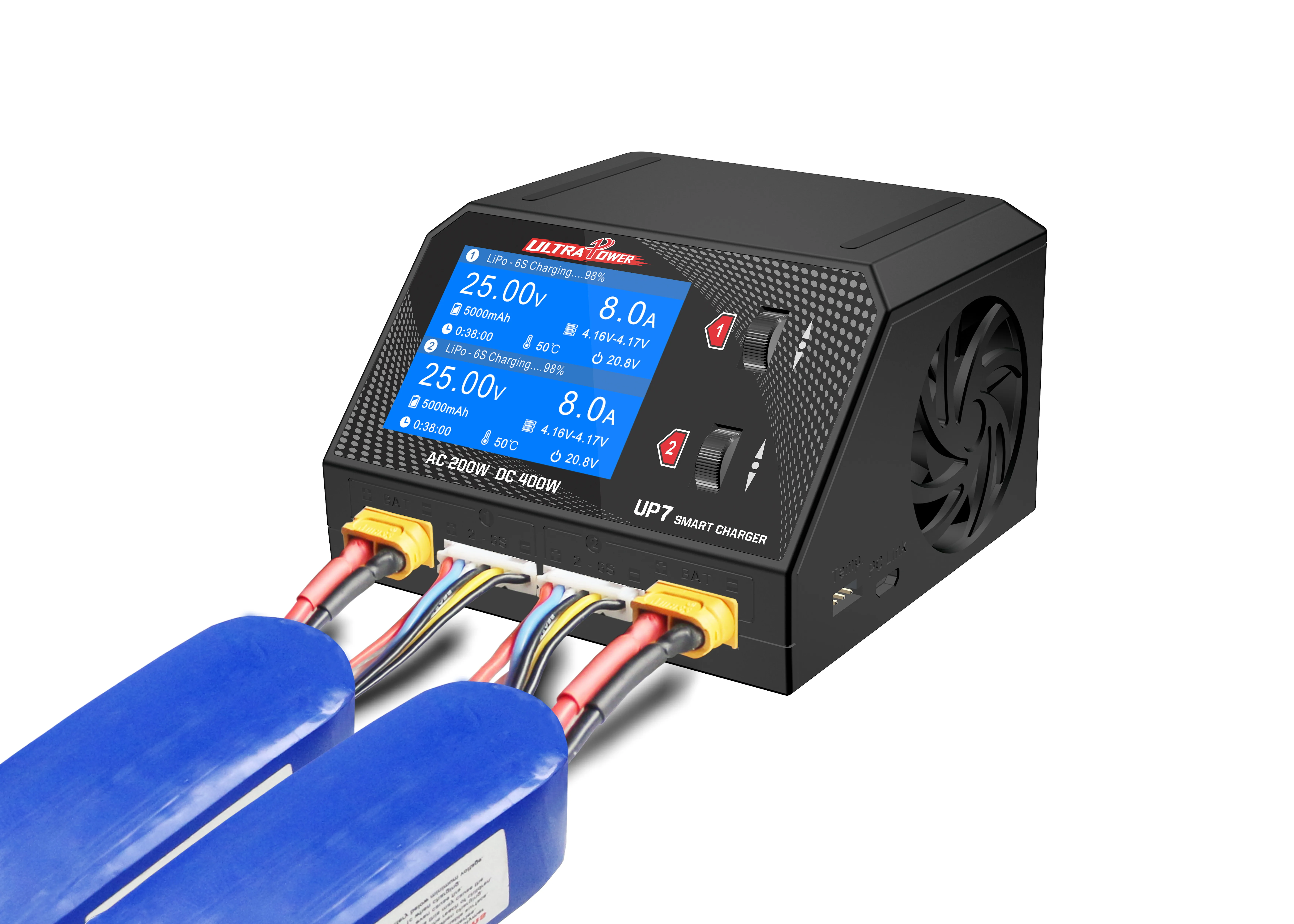 UltraPower UP7 AC 200W DC 400W Dual Channel Smart Battery Balance Charger 10A Discharger LCD for Lipo LiHV Lilon LiFe RC Model