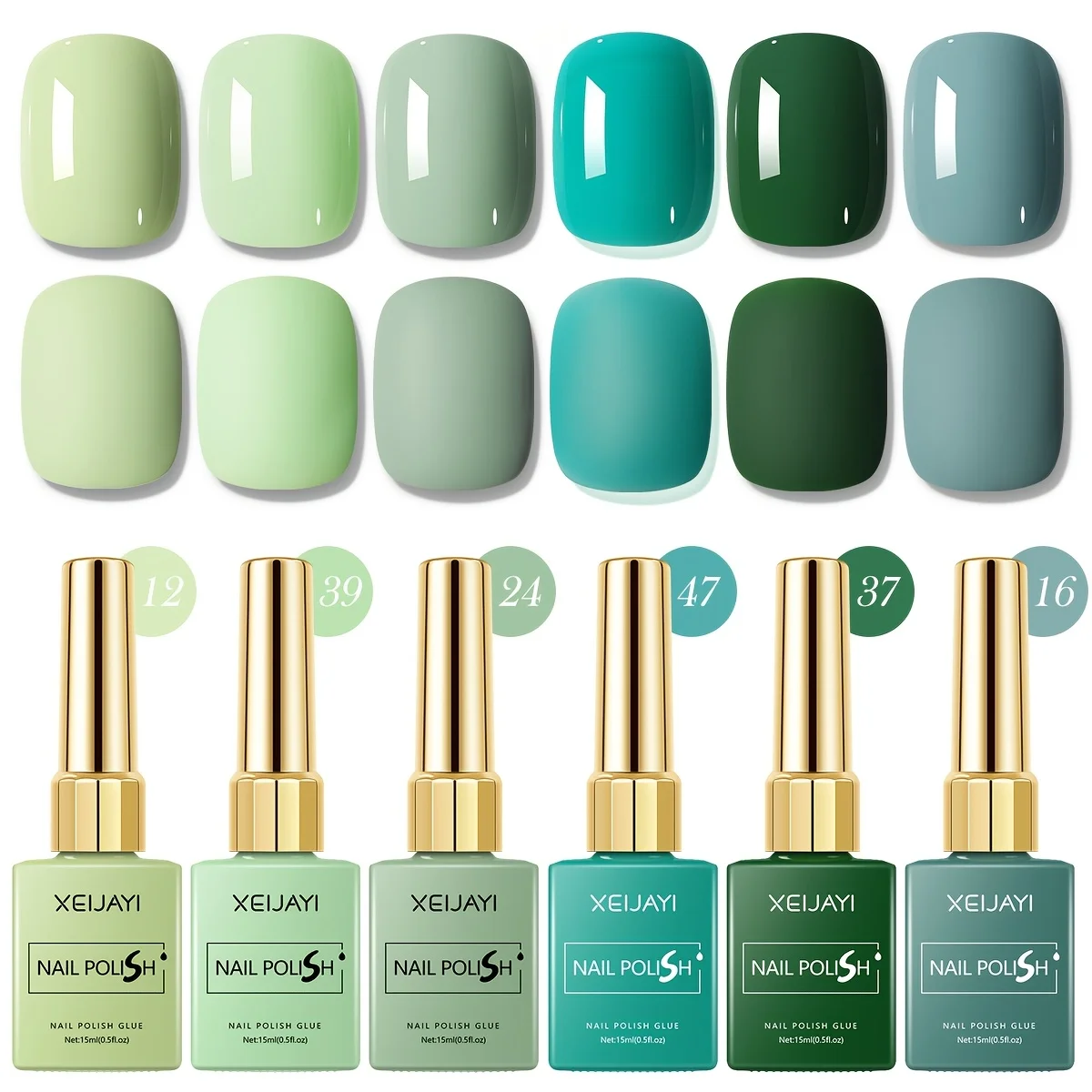 6pcs Green Nail Polish Set A Curated Collection of Seasonal Greens for a Salon-Perfect, Nail Art DIY Home Salon
