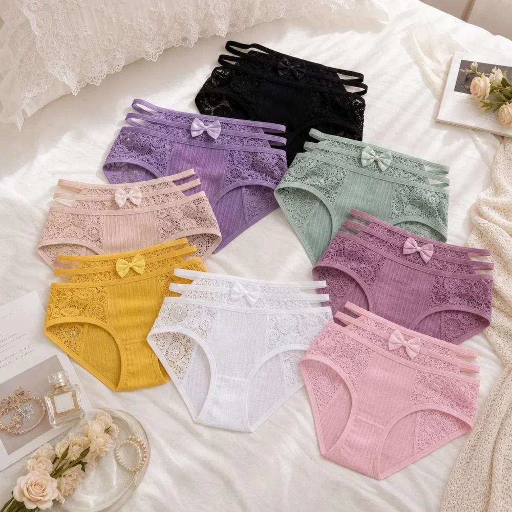 Underpants Hollow Out Women's Panties High Waist Mesh Lace Floral Panties Plus Size Lingerie Mesh Briefs Women