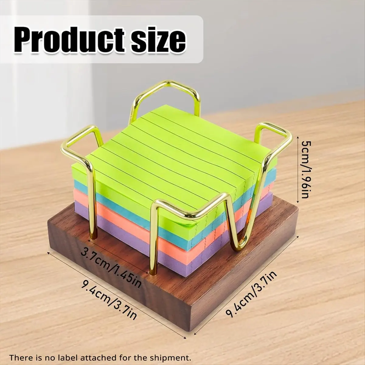 【BAAQ】 Walnut Sticky Note Holder, Self-Stick Note Pad Holder for Desk, Wood and Gold Metal Wire Notepad Dispenser
