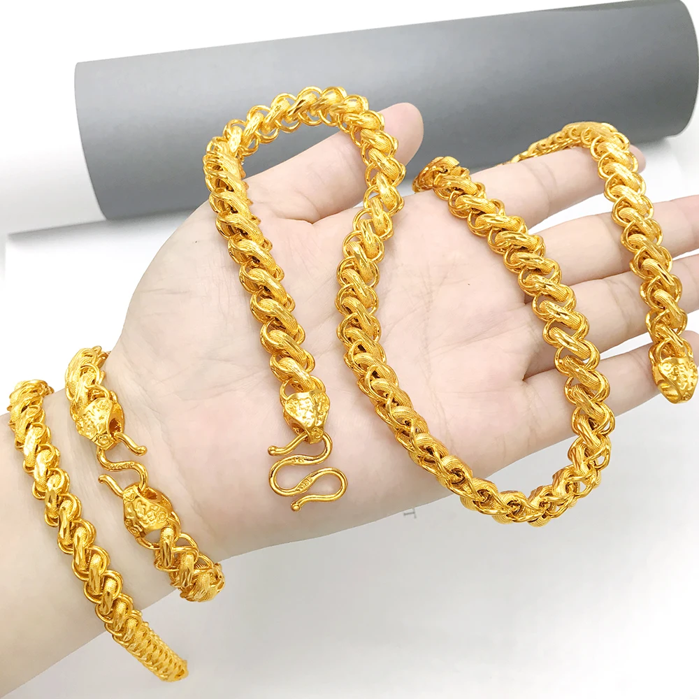 18K Gold Thailand Chain Bracelet Men's Long-standing Couple Gold Plated 999 Jewelry Thick Plated Color Real 24K Gold Bracele