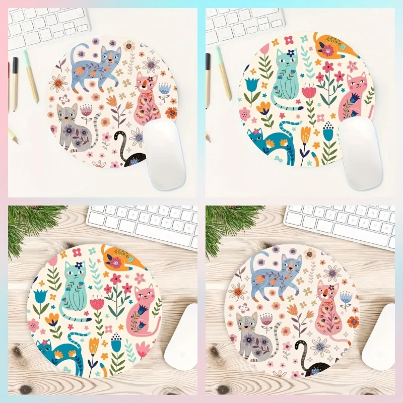 Cartoon Cat Mouse Pad, Round Non-Slip Rubber Mouse Pad, Suitable for Office Computers, Laptops Office Supplies Mouse Pad Anime