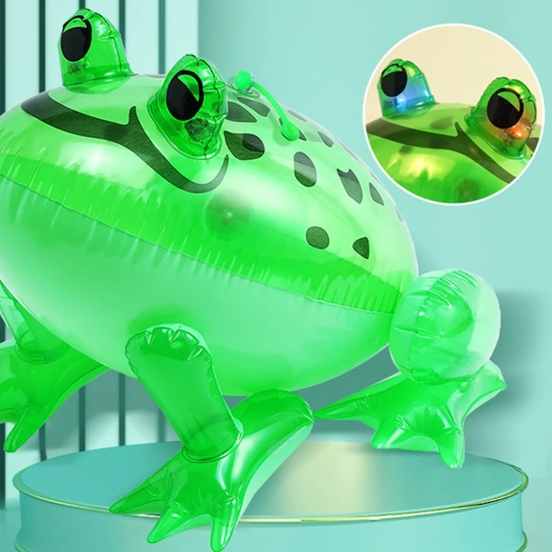 Adults Kids Novelty Fun Flashing LED Eyes Frog Inflatable Toy Cute Animals Swimming Pool Toy Outdoor Party Water Game 36*32*30cm