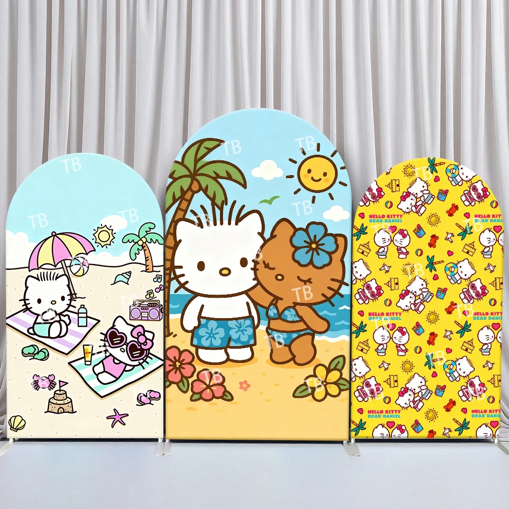 

Sanrio Hello Kitty Beach Vacation Style Arch Backdrop Cover Lively Festive Scene For Kids Birthday Baby Shower Photo Booth Decor