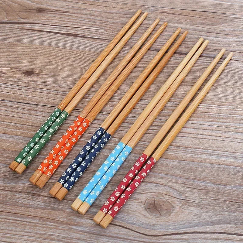 1Pairs Reusable Chinese Classic Wooden Chopsticks Traditional Vintage Handmade Natural Flower Bamboo Chopsticks Sushi Tools