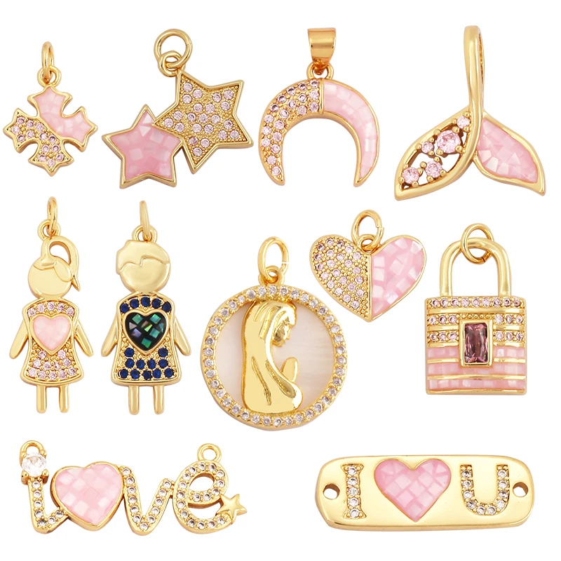 Lindo dulce romántico amor estrella chapado en oro con incrustaciones de chips de concha colgante, joyería collar accesorios hecho a mano suministro L49