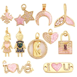 Cute Sweet Romance Love Star Gold Plated Inlaid Shell Chips Charm Pendant,Jewelry Necklace Accessories Hand Making Supply L49