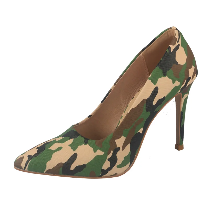 ハイヒール ポインテッドトゥ 迷彩柄 ダンスシューズ 11CM ラバーソール ダンスヒール アウトドア ダンスシューズ スリッポン