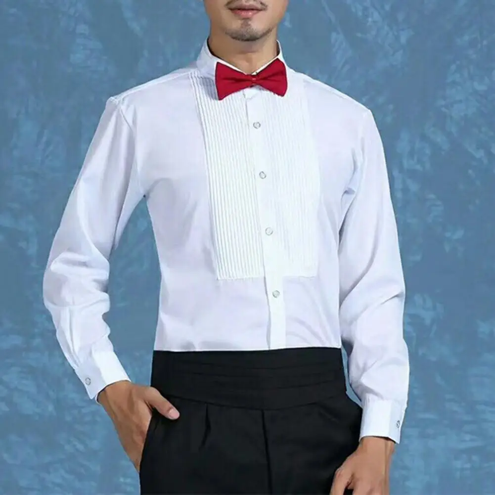 Chemise d'affaires à manches longues pour hommes, col ailé élégant, bureau formel, fête de mariage, mariée, doux