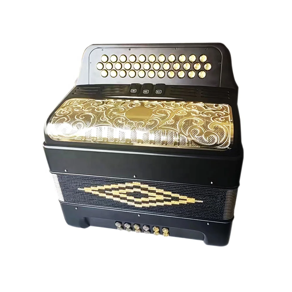 SEASOUND OEM 34 Button 12 Bass 3 Registers Black Matt Accordion Instrument Acordeon Gold Grill Gold Buttons JB3412C