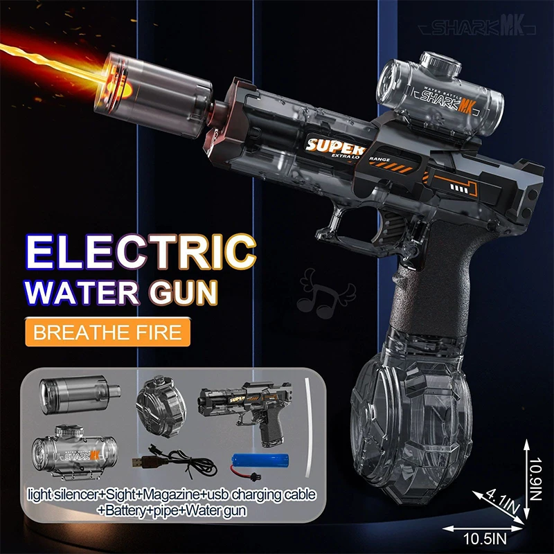 

Electric Water Guns Pistol Shooting Toy Full Automatic Summer Beach Outdoor Fun Toy Children Gift With light Sprays Flame Effect