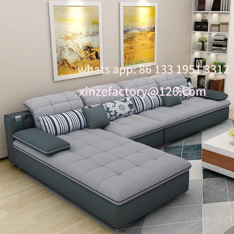 

Customizable Nordic fabric sofa technology cloth latex modern extremely simple living room corner flannel sofa