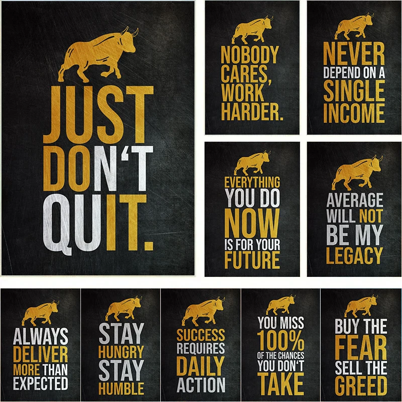 Golden Business Motivation Quote Poster Canvas Painting Just Dont Quit Black Gold Art Wall Picture For Office Room Home Decor