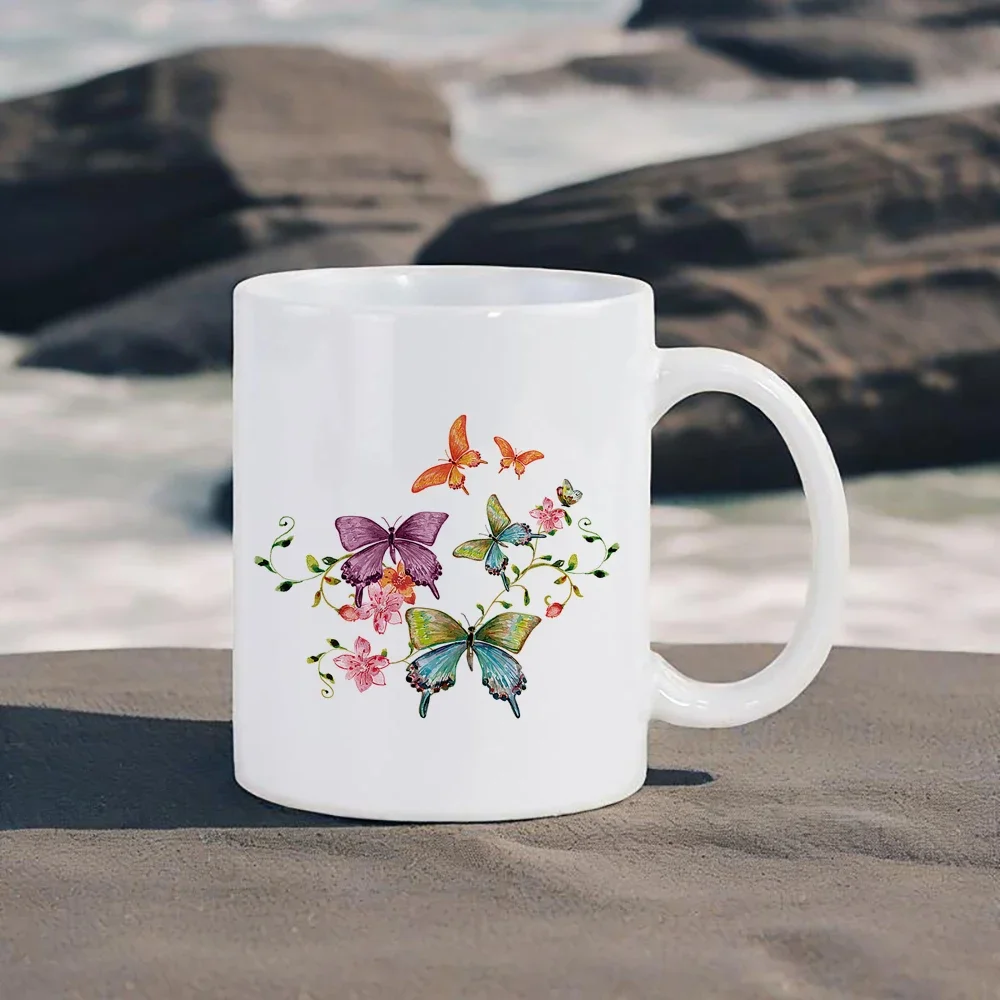 

Macaron Colors Butterfly Coffee Cup Soft Romantic Milk Mug Rainbow Color Tree Breakfast Cups Juice Mugs Hotel Gift Drinkware Bar
