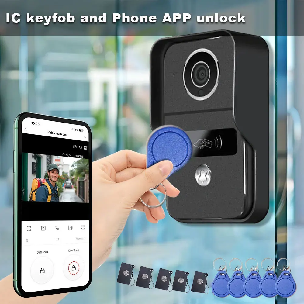 4Wire TUYA Wifi Video Doorbell 1080P 10 Inch Touch Screen Smart APP Home Visual Intercom Kits for RFID Access Control System