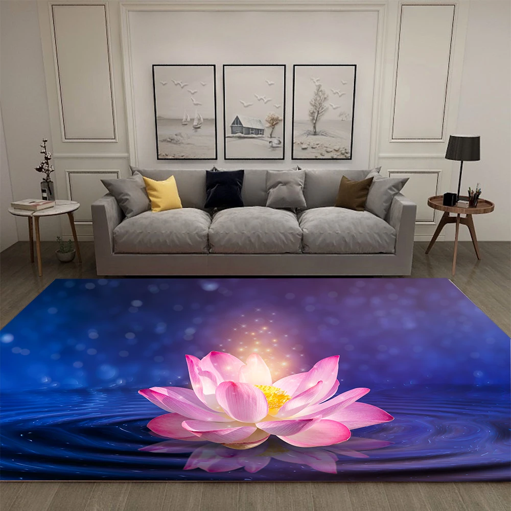 Lotus Rug Indian Buddha Statue Meditation Home Decor Living Room Rug Youth Literature Room Decor Large Rug Anti-Slip Mat