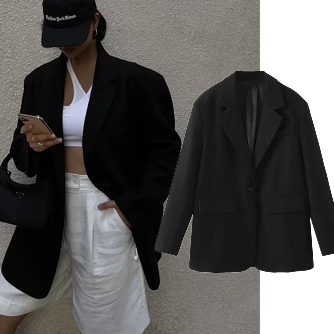 Withered Minimalism Black Blazers Vintage Blazers Women Loose Suits Jacket Women Tops