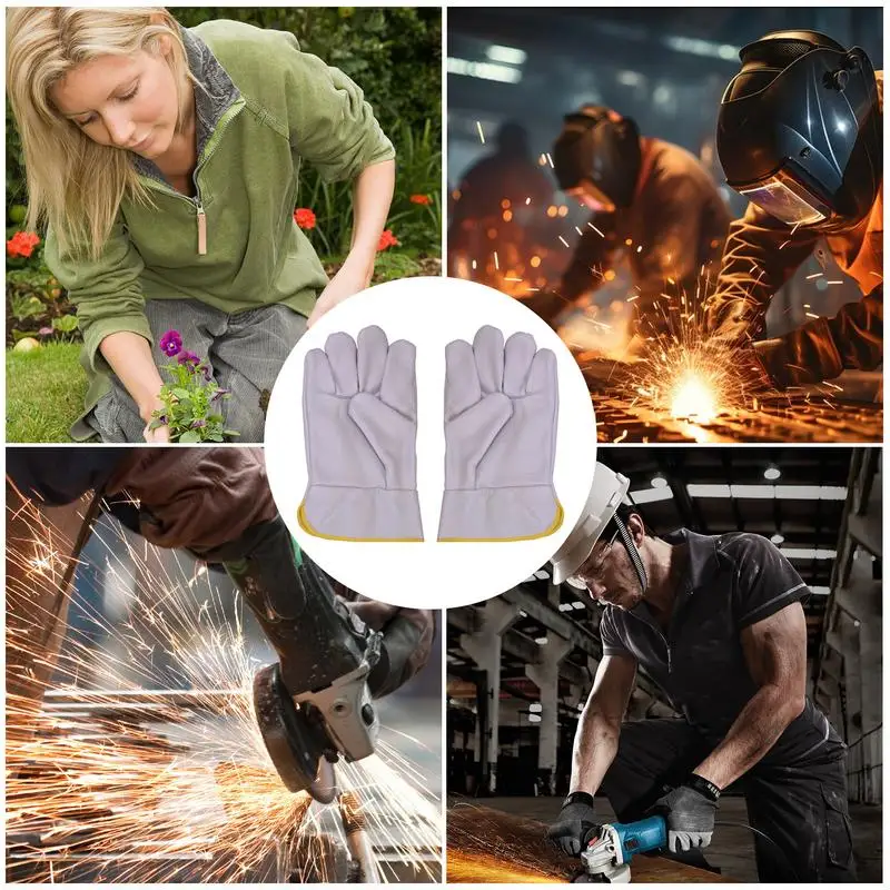 Sarung tangan tukang las pria, sarung tangan kerja pria lembut tahan aus, sarung tangan perapian kulit, sarung tangan kerja keselamatan untuk berkebun