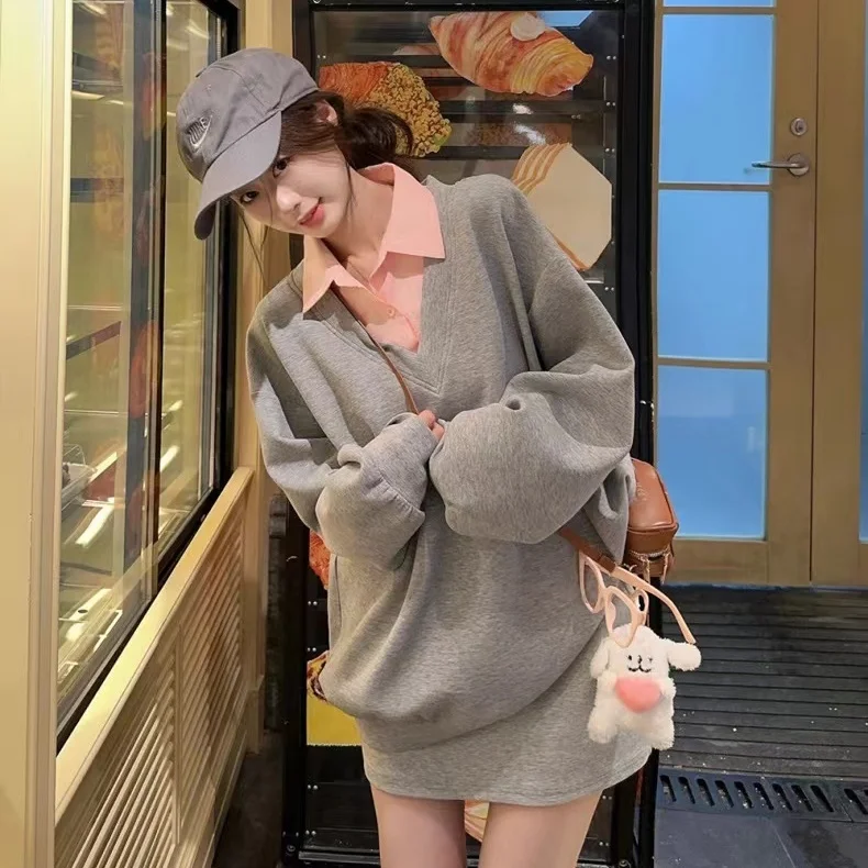 

Женские толстовки Y2K с круглым вырезом и графическим слоем Kawaii, корейские универсальные японские ретро легкие бархатные верхние американские с длинными рукавами