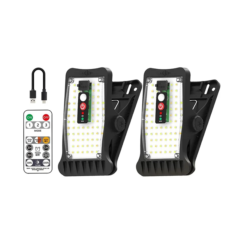AT02-Solar Motion Lights Clip On Outdoor Waterproof With 800LM, 3 Color Temperature, USB & Remote Control, 2 Pack Solar Light
