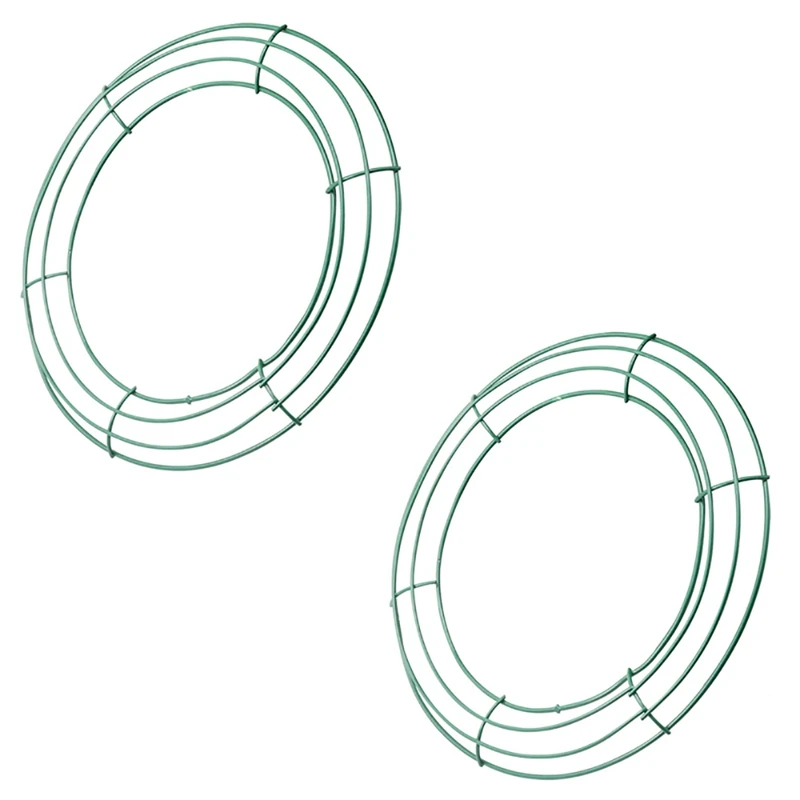 

14 Inch Wire Wreath Frame Metal Round Wreath Form Making Rings Green For Christmas Party Home Decoration DIY Pack Of 2