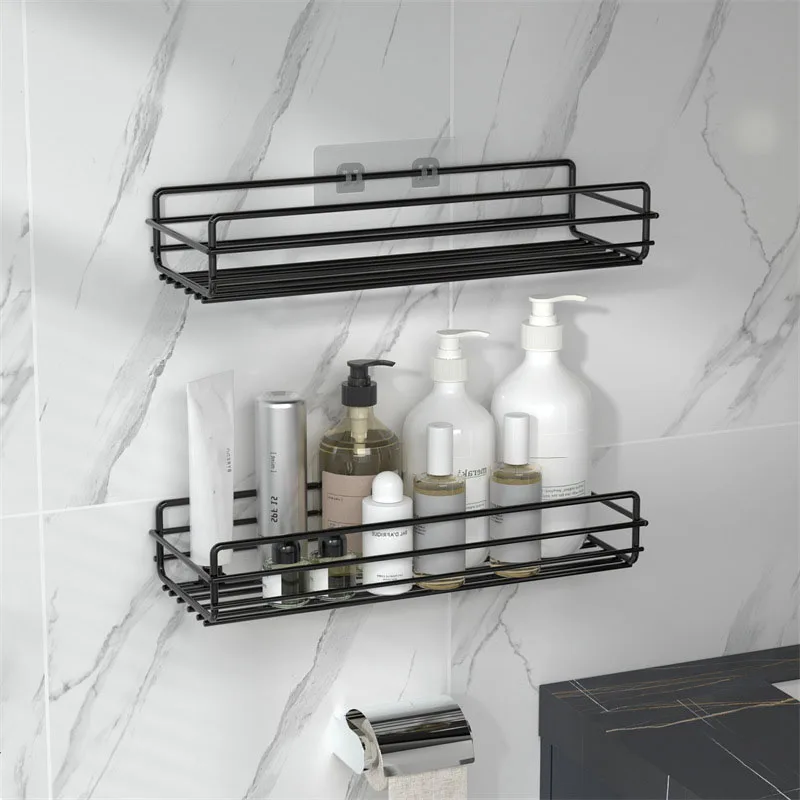 Iron bathroom storage rack wall mounted bathroom storage rack square non punched and traceless sorting rack storage rack