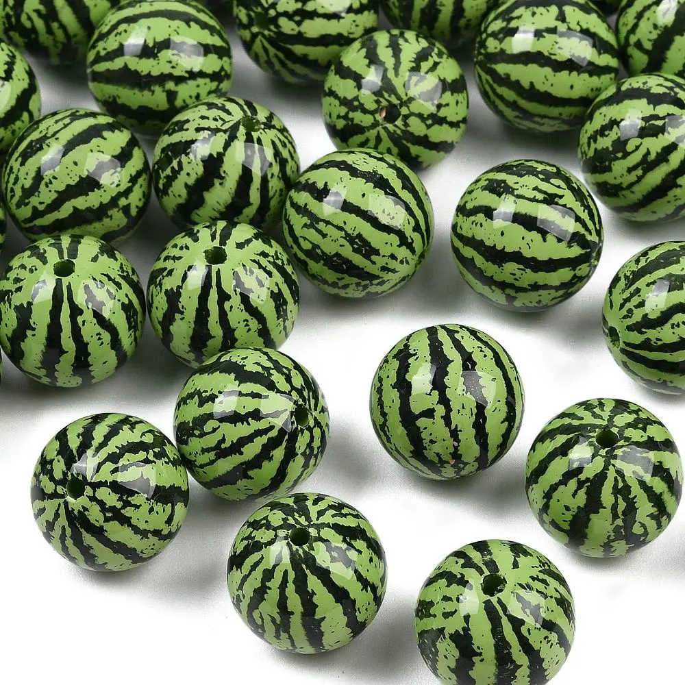 10mm/16mm/20mm Watermelon Pattern Round Acrylic Beads Green Black Striped Loose Spacer Beads For DIY Bracelet Necklace Jewelry