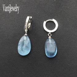Elegant Natural Aquamarine Earrings Solid 925 Silver Irregular Gemstone for Women Party Birthday Trendy Jewelry Gift