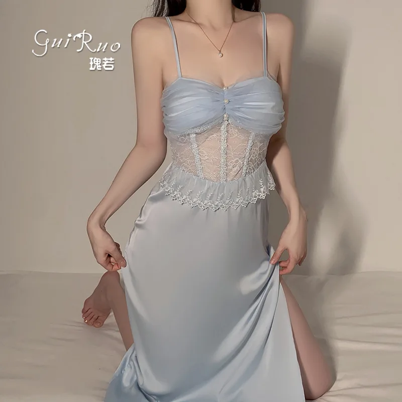 

New Fashion Women's Sexy Sleeveless Spaghetti Strap Nightdress Lady Romantic Long Sleepdress Godness Nighty Dress Nightgown