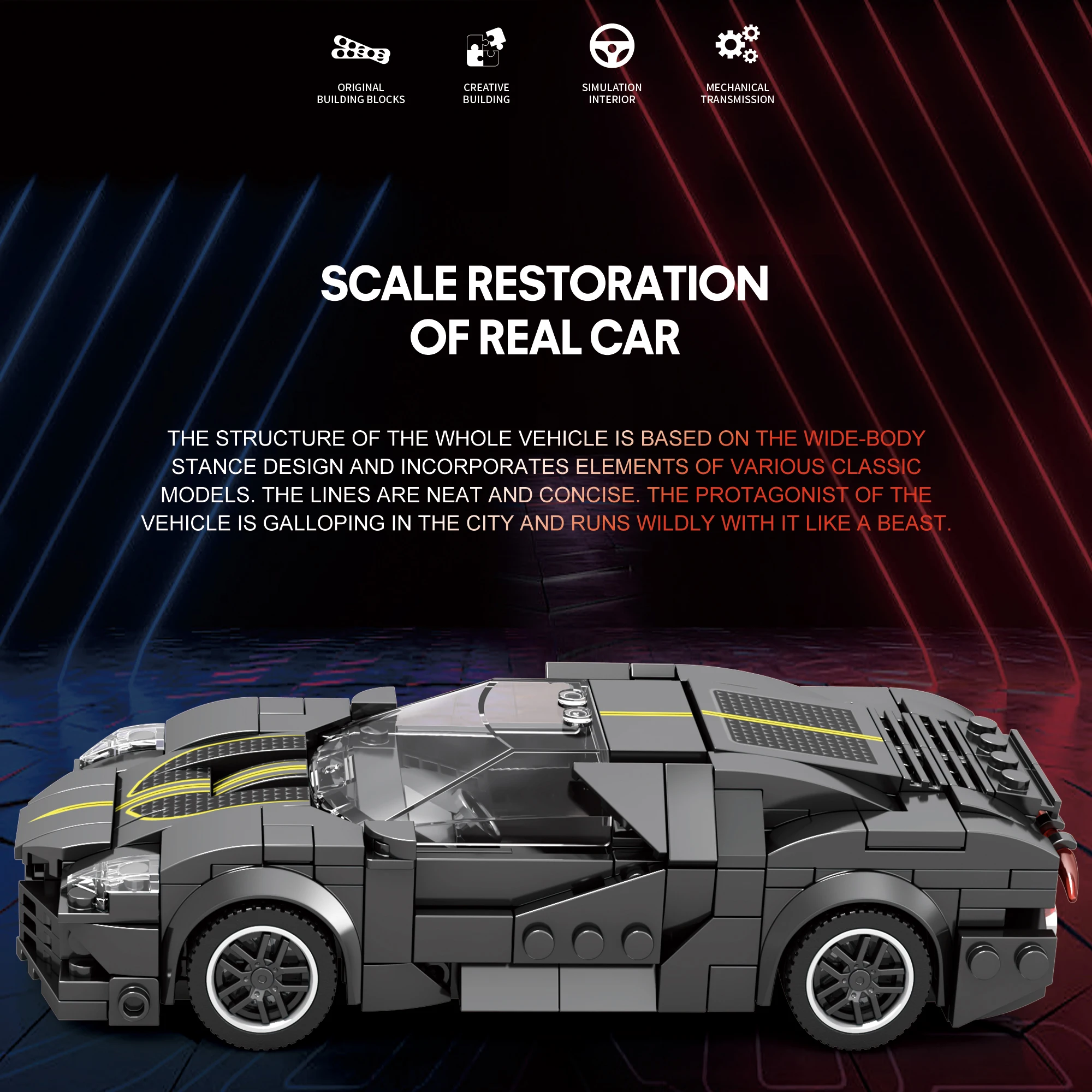 La Voiture Noire Super Sports Car Building Set - 339-Piece Luxury Racing Car Model Kit for Teens and Adults