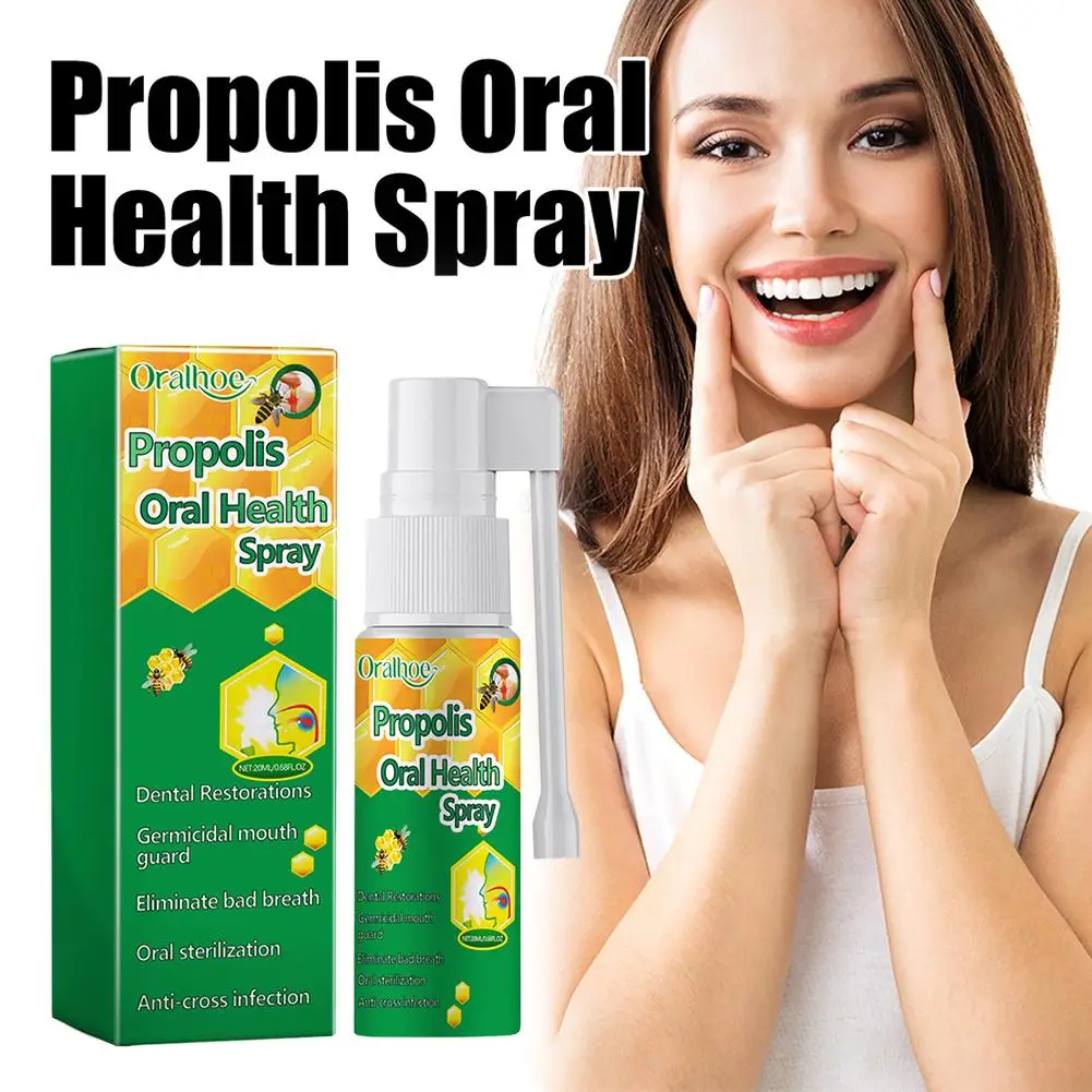 Propóleo para la salud bucal, Spray de respiración fresca para la salud dental, higiene bucal, protección de dientes, eliminador de manchas, U7E7, 20ml