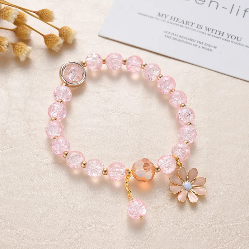 Sweet Vintage Pearl Lily Tulip Flower Bracelet for Women Fashion Korean Cute Tassel Peach Pendant Bracelets Aesthetic Jewelry