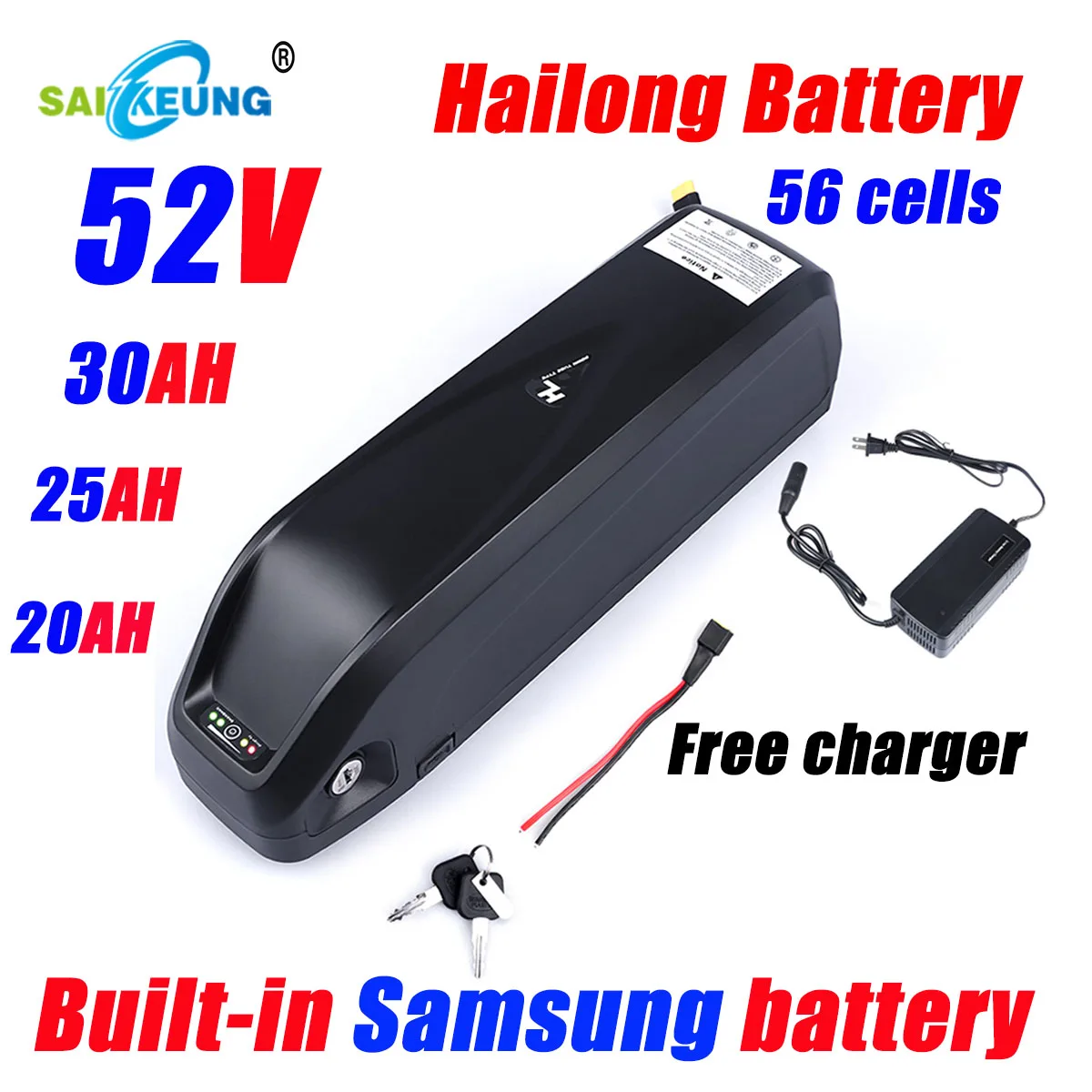 

18650 Lithium Pack 52V 20/25/30/35/40/45/50ah Electric Bike Vehicle Hailong Shell 30A BMS 350W 500W 750W 1000W Bicycle Battery