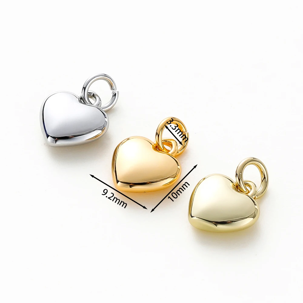 4Pcs 14K/18K Gold Color Plated Brass Heart Pendants 10mm Love Shape Charms Pendan for DIY Necklace Jewelry Making Supplies