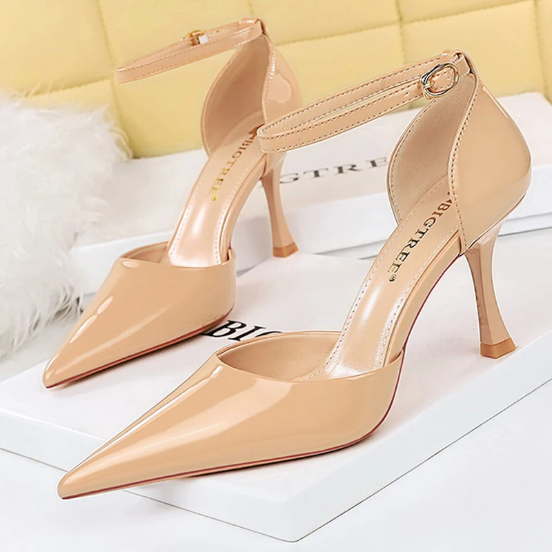 BIGTREE Shoes Women 8 Cm Heels Sandals Summer Kitten Heels Women Pumps Patent Leather Women Sandals Sexy Party Shoes High Heels