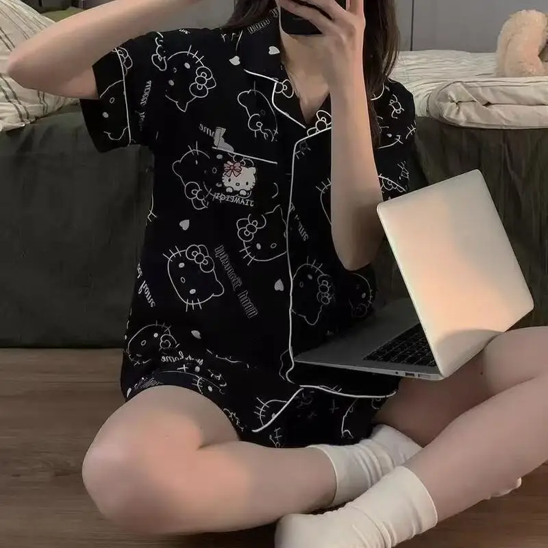 

Summer New Student Sweet Kawaii Home Clothes Set Cartoon Anie Girls' Short Sleeved Shorts Sleepwear Comfortable and Breathable