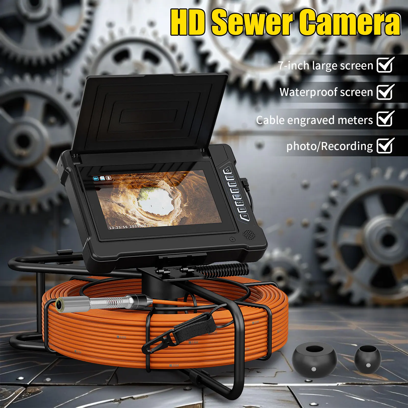 

Industrial 7" IPS HD Monitor Sewer Pipe Inspection Camera DVR Video/Audio Recording for Drain/Underground Pipeline