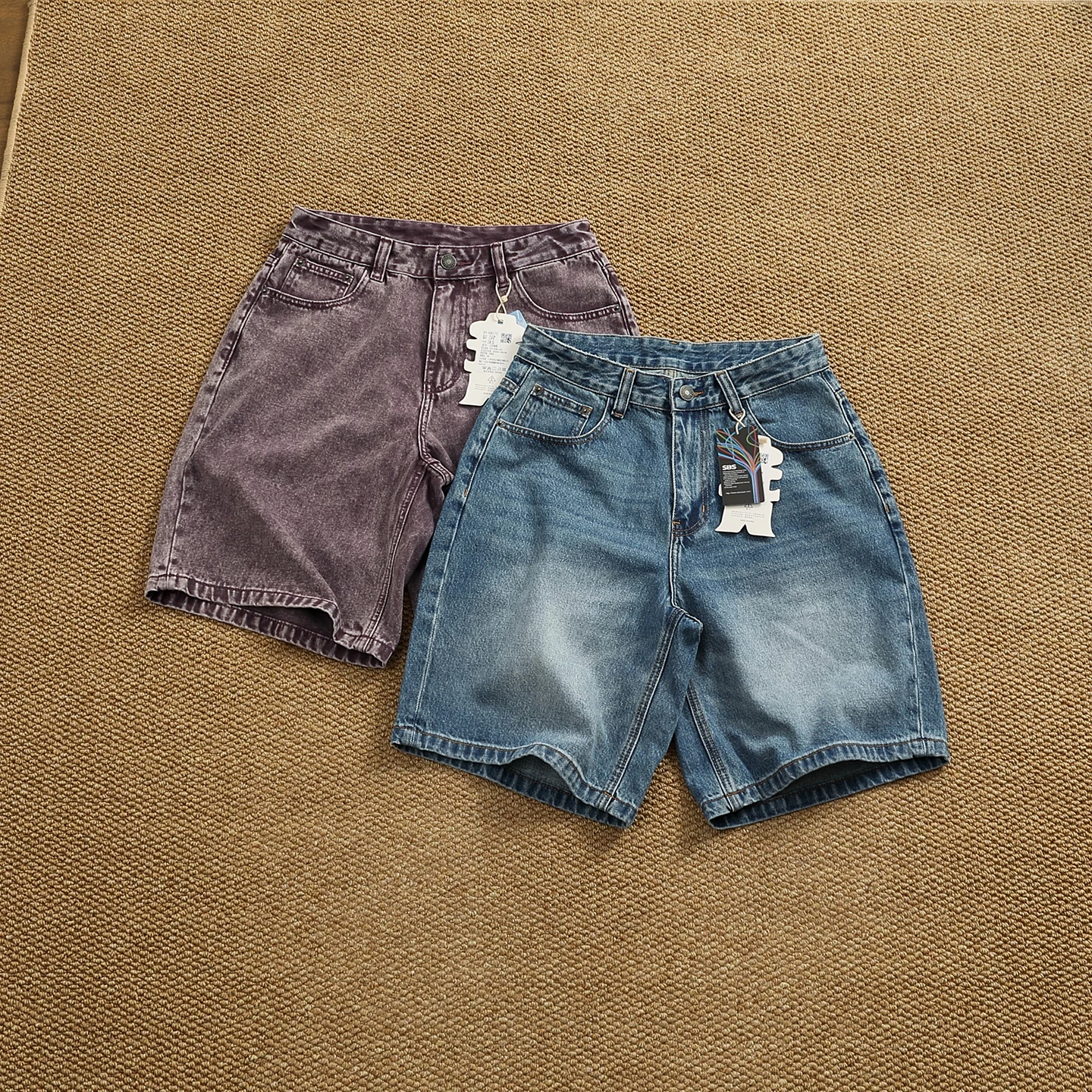 

Summer Vintage Blue Jeans Shorts Loose Straight American Style 5-Point Couple's All-Match Mid-Pants Retro Washed Denim Shorts