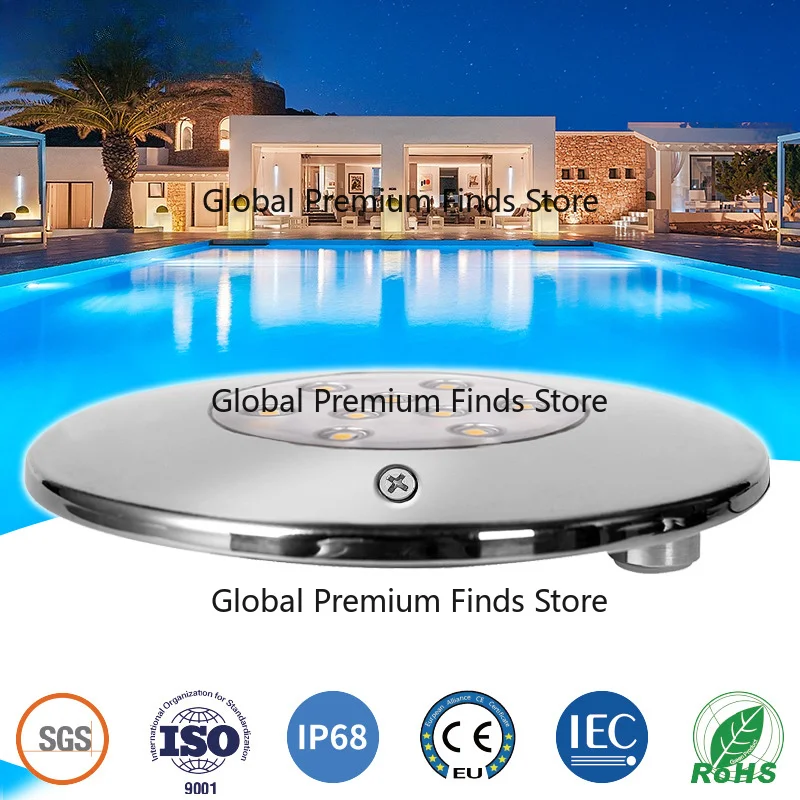 LED Stainless Steel Ultra-Thin Pool Light Underwater Wall Lamp 12V Low Voltage IP68 Waterproof Submersible Spotlight