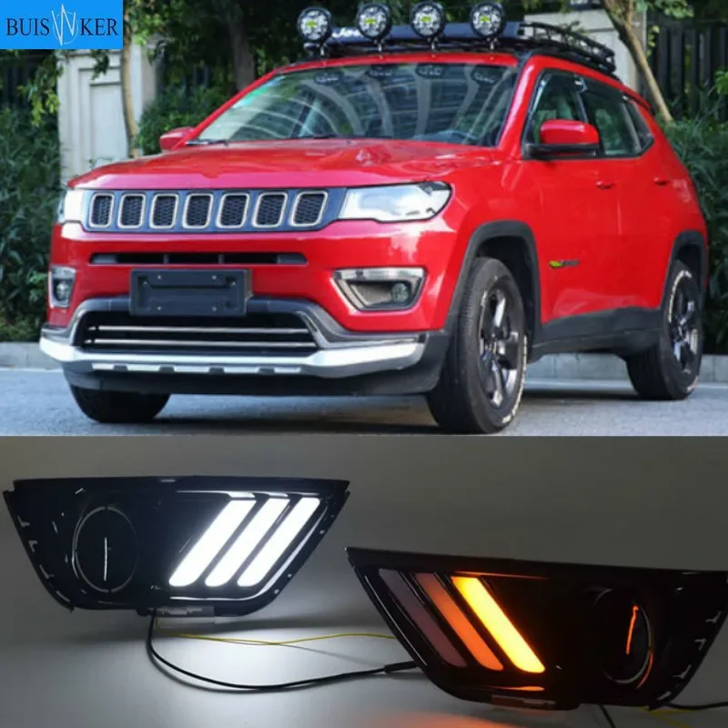 

1 пара для Jeep Compass 2017 2018 2019 светодиодные DRL дневные ходовые огни дневного света желтые указатели поворота