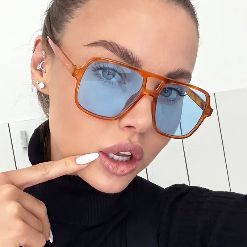 New Fashion Large Frame Double Beam Sunglasses Sunshade Glasses for Fashion Party outings Square Multicolor Fashion Sun Glasses