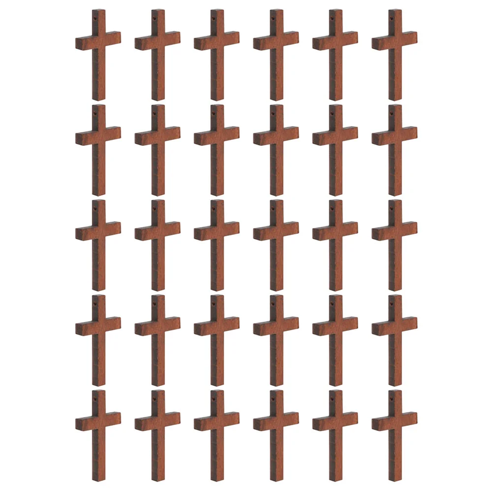 

Halloween Mini Wooden Cross Pendant Handicrafts DIY Jewelry Handmade Party Decoration 30pcs (brown) Religious