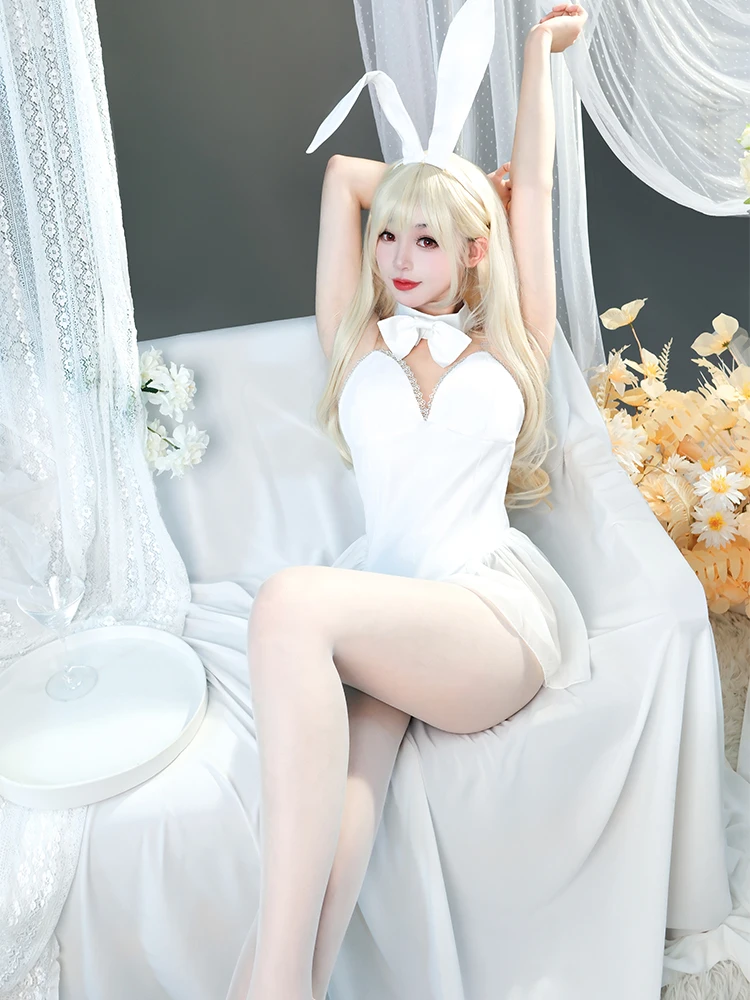 ROLECOS-Costume de lapin pour filles, déguisement de la déesse de la victoire, cosplay sexy, combinaisons uniformes blanches imbibées