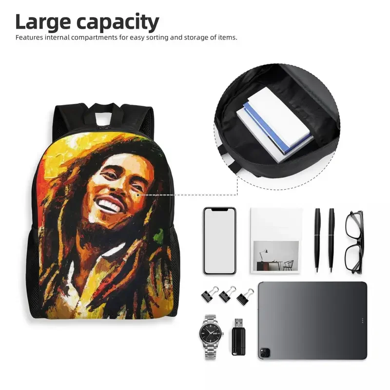 Mochila personalizada para hombre y mujer, morral con diseño de Bob Marley, Rock Reggae, apta para ordenador portátil de 15 pulgadas