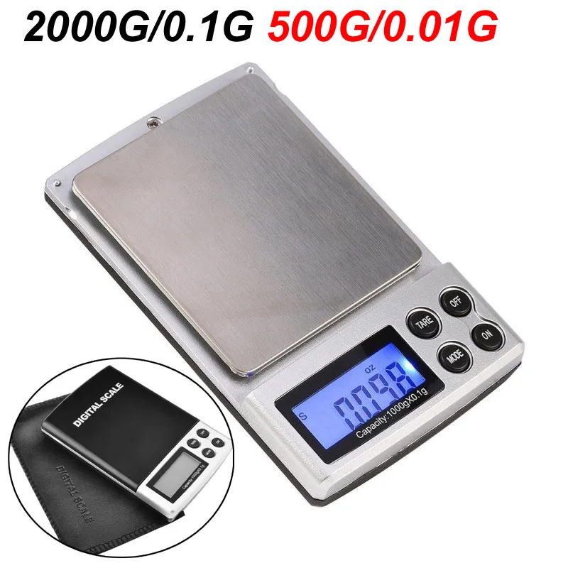 Electronic 2kg 2000G/0.1G  500G/0.01G Digital LCD Pocket Jewelry Gold Gram Balance Weight Mini Scale Backlight by AAA Battery