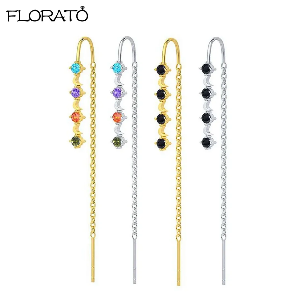 

925 Sterling Silver Needle Simple Long Chain Earrings for Women Charm Tassel Piercing Earrings Party Wedding Jewelry Ear Cuff